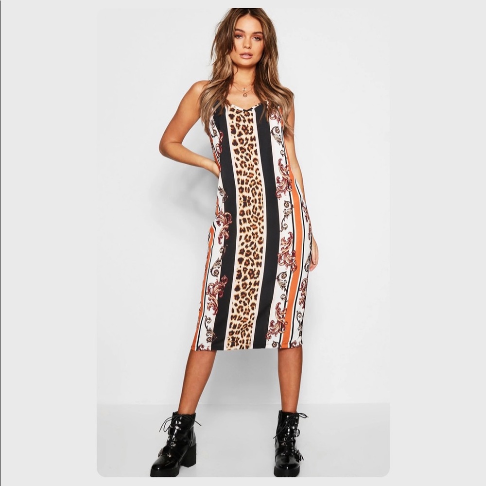 NWT boohoo slip dress cheetah print orange gold